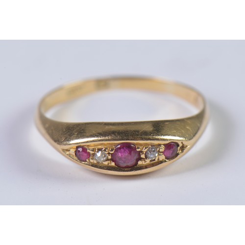 168 - A Victorian Gold Ruby & Diamond set Dress Ring. Size: P. Weighing: 1.9 grams.