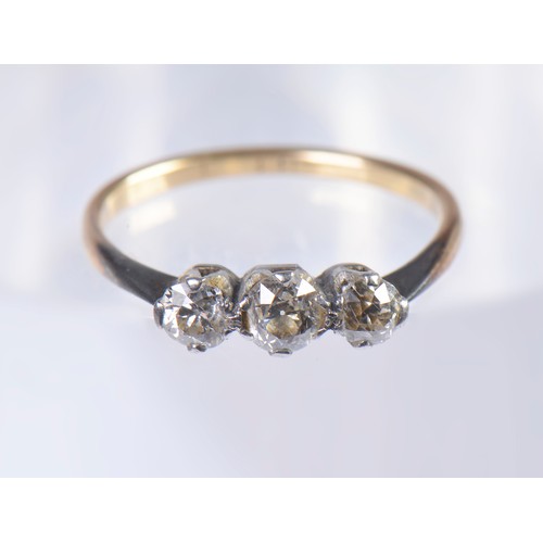 244 - A Ladies Three Stone Diamond Ring. Size: N. Weighing: 2.4 grams.