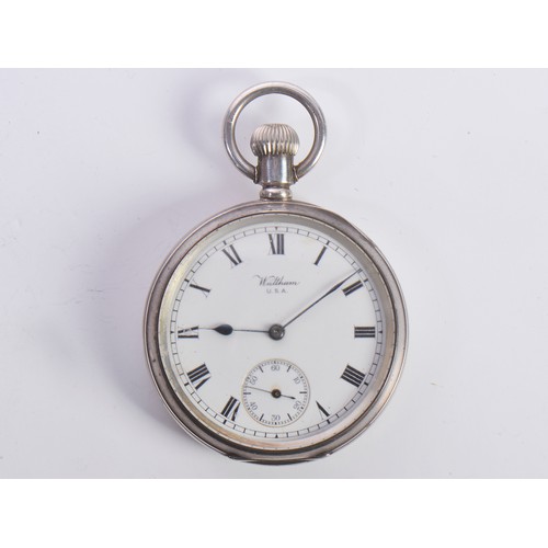 282 - A Waltham English Silver Cased Pocket Watch with Roman Numerals & Second Sweep.