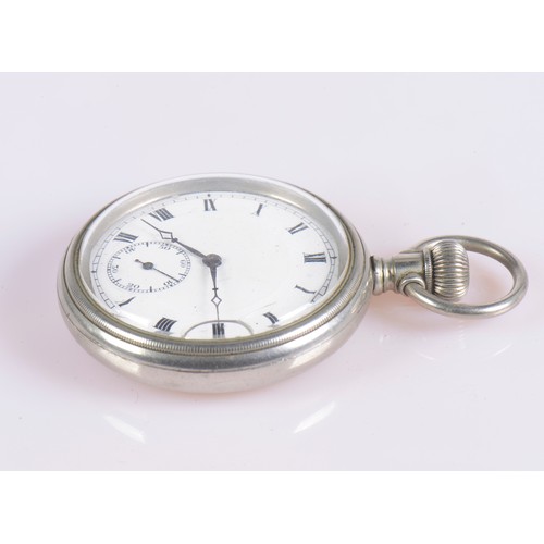 301 - A Nickel Silver Pocket Watch with an enamelled face, second sweep & keyless wind.