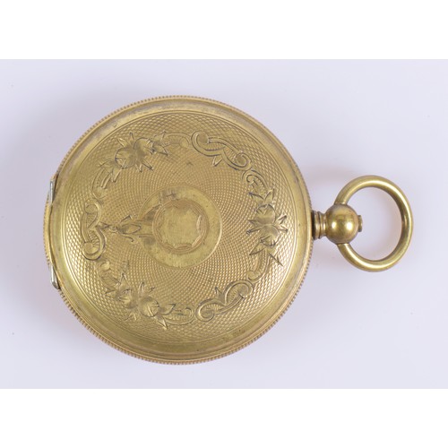 303 - A Brass Cased Gentleman's Pocket Watch with second sweep, floral engraved chaptering & engraved back... 