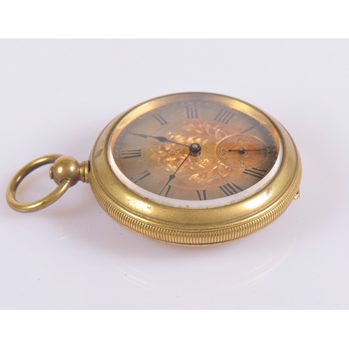 303 - A Brass Cased Gentleman's Pocket Watch with second sweep, floral engraved chaptering & engraved back... 