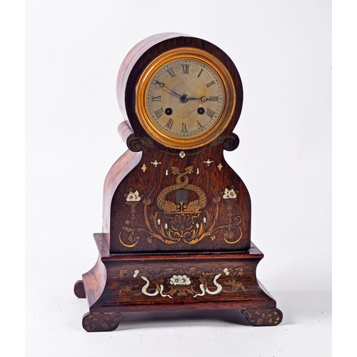 322 - A French Rosewood Cased Barrel shaped Bracket Clock on a shaped base with brass dolphin inlay, Vase ... 