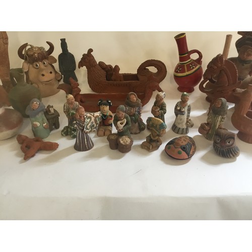 346 - An Aztec Pottery Diety, Terracotta Happy Boat, Mallet Vases, Terracotta Warriors, Chinese Earthenwar... 