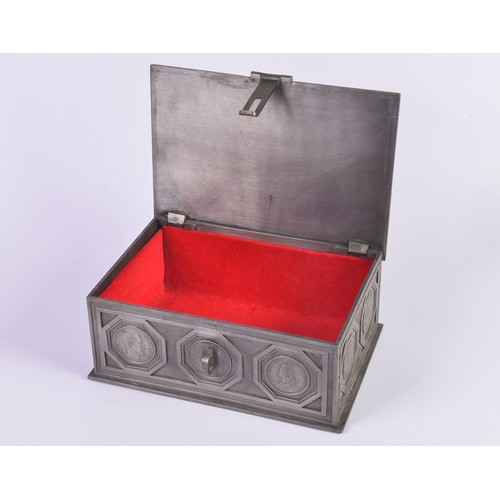 429 - A German Pewter Coin decorated Jewellery Casket by KRDB.