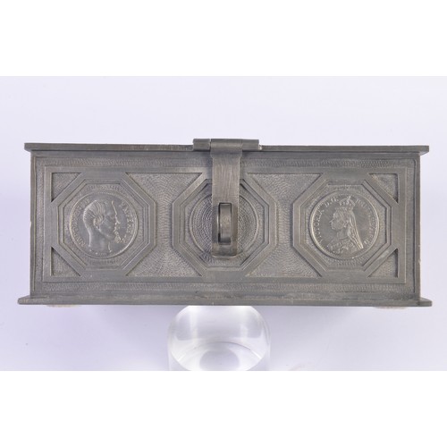 429 - A German Pewter Coin decorated Jewellery Casket by KRDB.