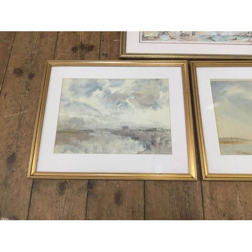 460 - An Arthur Norris water Colour of Winter Morning, one other & a Map of the British Virgin Isles, all ... 