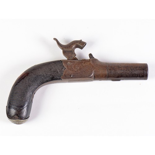 584 - An Antique Percussion Cap Muff Pistol with engraved decoration. Stamped: Westwood, London.