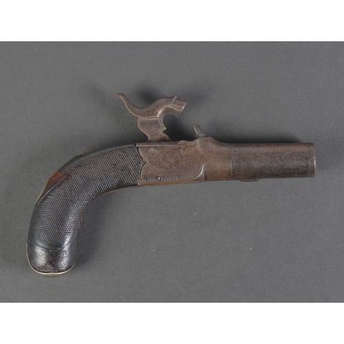 584 - An Antique Percussion Cap Muff Pistol with engraved decoration. Stamped: Westwood, London.