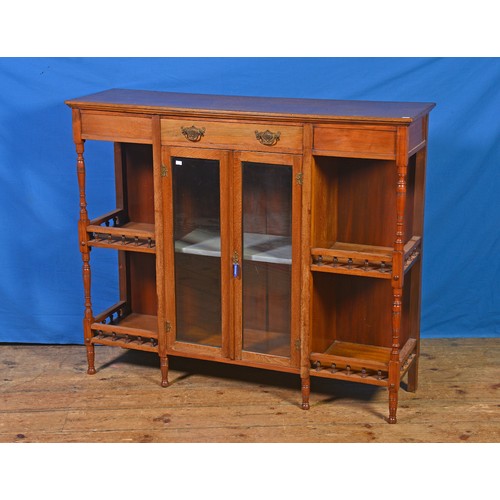 631 - An Edwardian Walnut Drawing Room Cabinet fitted with a single Drawer, Glazed Centre & recessed ends.... 