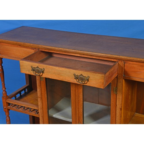 631 - An Edwardian Walnut Drawing Room Cabinet fitted with a single Drawer, Glazed Centre & recessed ends.... 