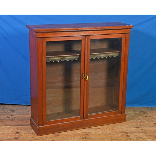 633 - A Victorian Walnut Two Door Bookcase fitted with shelves & Leather Dust Traps. Measuring: 108cms acr... 