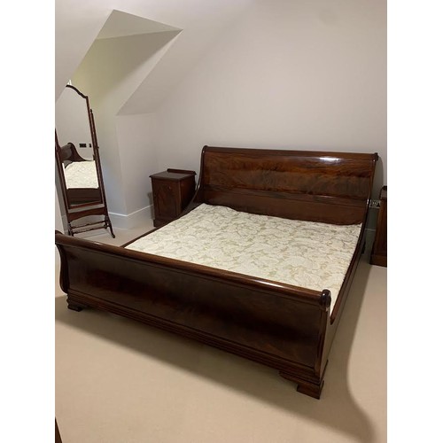 639 - A Large Reproduction Mahogany Sleigh Bed with Roll-Over Ends to fit a Six Foot Mattress. Please Note... 