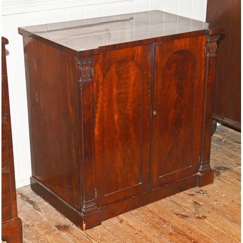 642 - A Cuban Mahogany Georgian design Two Door Cabinet with Column sides, Dome Top Doors & Step decoratio... 