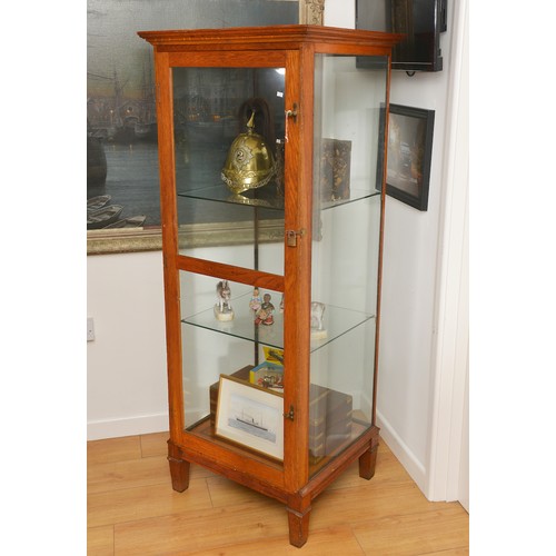 651 - A 1920s Oak Shop Display Cabinet fitted with Two Glass Shelves & Iron Supports. Measuring: 68cms acr... 