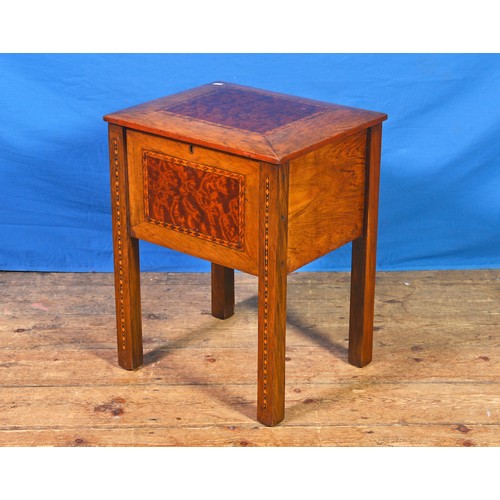 653 - A Victorian Birdseye Maple Cross Banded Oak Needlework Cabinet resting on square lets. Measuring: 43... 