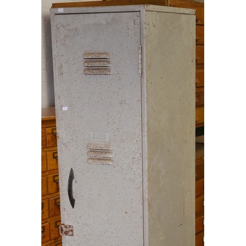 660 - A 1960s Grey Panted Steel Locker Cabinet along with a similar Metal Four Drawers Index Cabinet.