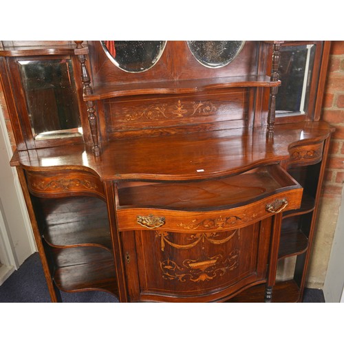 663 - A Victorian Boxwood & Sycamore inlaid Drawing Room Cabinet with a fitted Drawer, Cupboard, Open Side... 