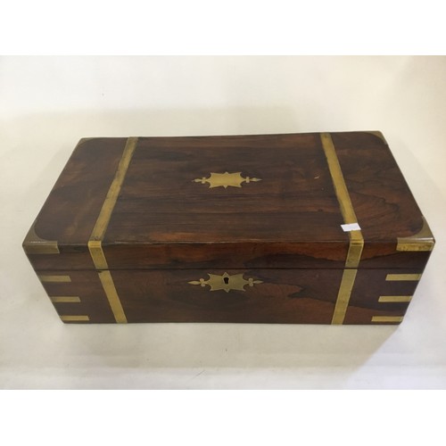 671 - A Victorian Rosewood Writing Slope Campaign Box with Brass inset Corners, Strap Work, Inkwells & a S... 