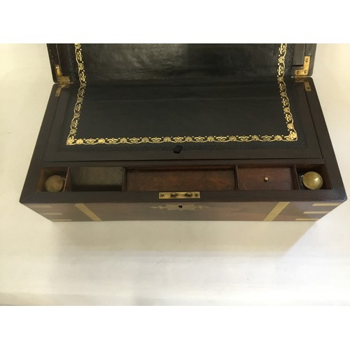 671 - A Victorian Rosewood Writing Slope Campaign Box with Brass inset Corners, Strap Work, Inkwells & a S... 