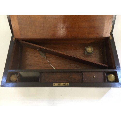 671 - A Victorian Rosewood Writing Slope Campaign Box with Brass inset Corners, Strap Work, Inkwells & a S... 