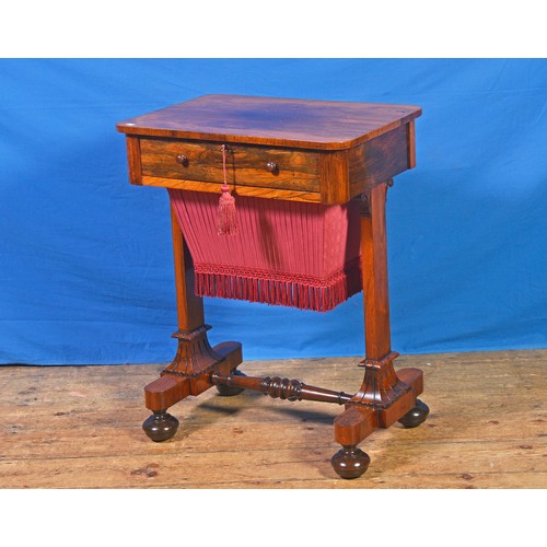 688 - An Early Victorian Rosewood Needlework Table fitted with a Single Drawer, Shaped Base & Pad Feet. Me... 