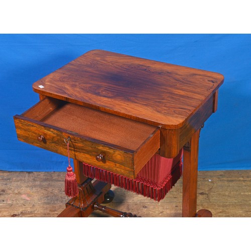 688 - An Early Victorian Rosewood Needlework Table fitted with a Single Drawer, Shaped Base & Pad Feet. Me... 