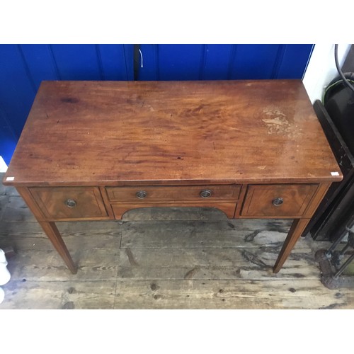 698 - A Victorian Mahogany Sideboard with ebony inlay, ring pull handles & square tapering legs. Measuring... 