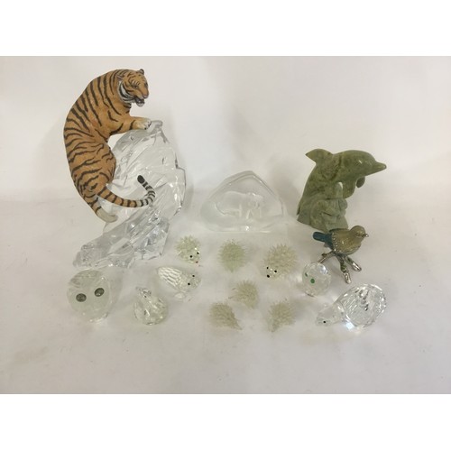 980 - A Collection of Lead Glass Animals, Paperweight with a Bear & other items.