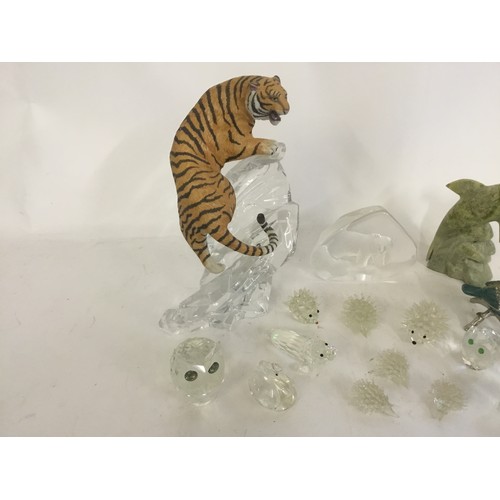 980 - A Collection of Lead Glass Animals, Paperweight with a Bear & other items.