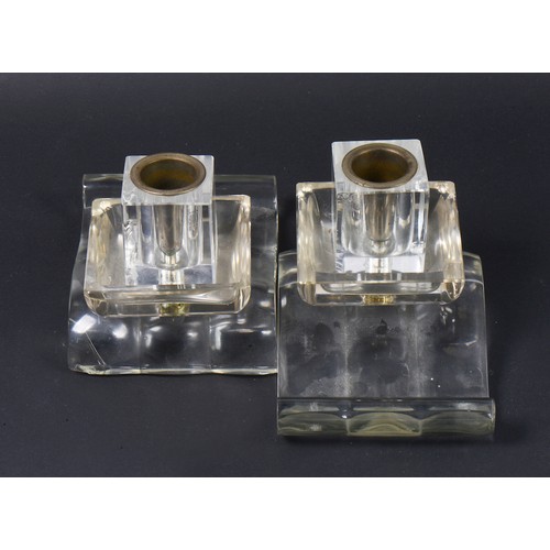 985 - A Pair of Sevres Glass Crystal Modernistic Table Candlesticks 