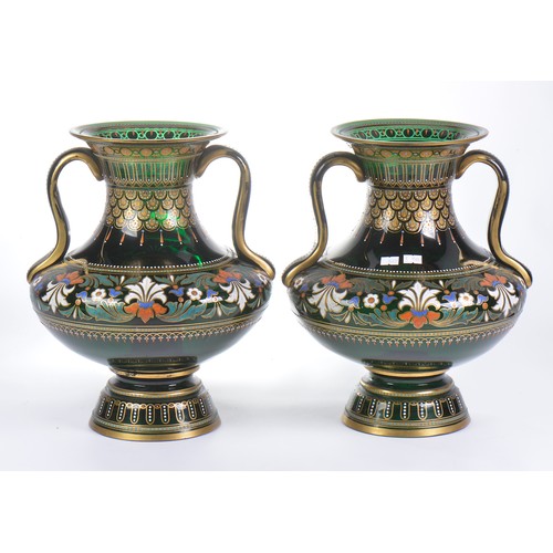 990 - A Pair of Isnic inspired Exhibition Quality Enamelled Glass Vases by 