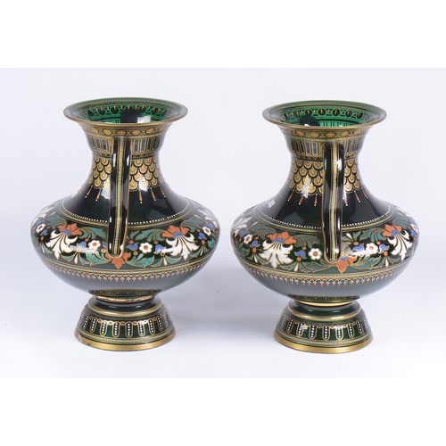 990 - A Pair of Isnic inspired Exhibition Quality Enamelled Glass Vases by 