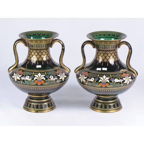 990 - A Pair of Isnic inspired Exhibition Quality Enamelled Glass Vases by 