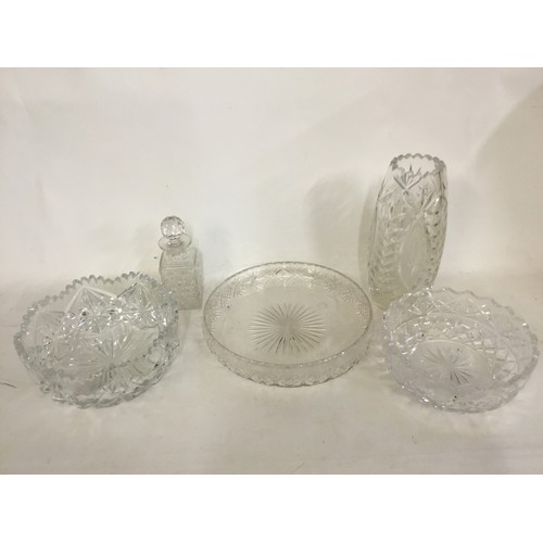 994 - Three Cut Glass Bowls, a Vase & Half Decanter Bottle.