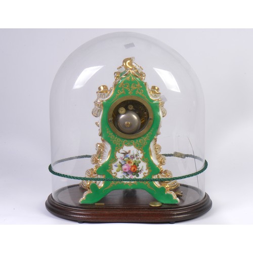 328 - A French Rococo style porcelain mantel clock by Jacob Petit (French, 1797-1868) in Green Ground & Gi... 