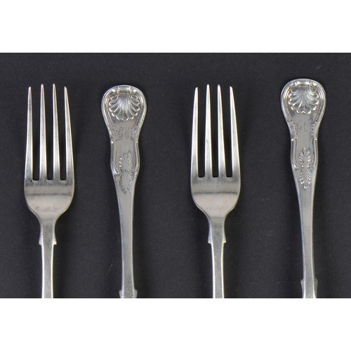 39 - A Set of Six Scottish Kings pattern Desert Forks. Edinburgh Z. Maker JM. Weighing: 209 grams.