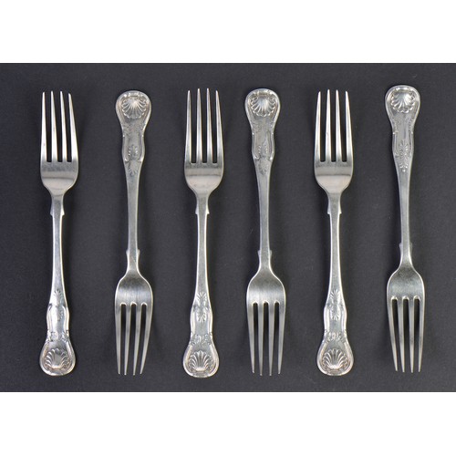 39 - A Set of Six Scottish Kings pattern Desert Forks. Edinburgh Z. Maker JM. Weighing: 209 grams.