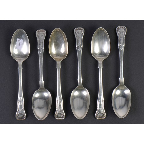 38 - A Set of Six Scottish Kings pattern Desert Spoons. Edinburgh. Date Letter rubbed. Maker: J.H. & Co. ... 