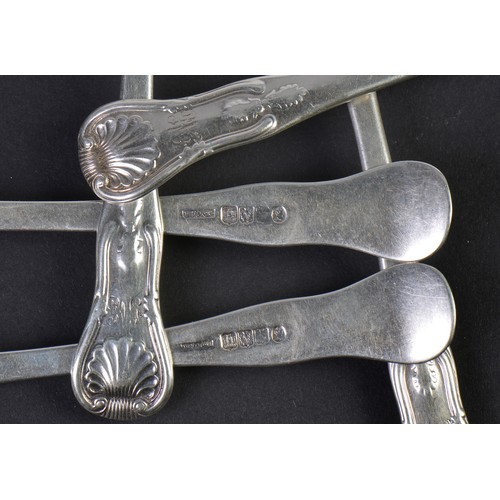 38 - A Set of Six Scottish Kings pattern Desert Spoons. Edinburgh. Date Letter rubbed. Maker: J.H. & Co. ... 