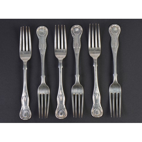 40 - A Set of Six Silver Scottish pattern Table Forks. Edinburgh C. Maker: RLC. Weighing: 409 grams.