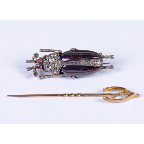 178 - A 9ct Gold Wishbone Tie Pin & a French Paste Stag Beetle.