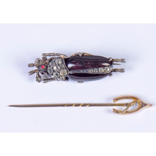 178 - A 9ct Gold Wishbone Tie Pin & a French Paste Stag Beetle.