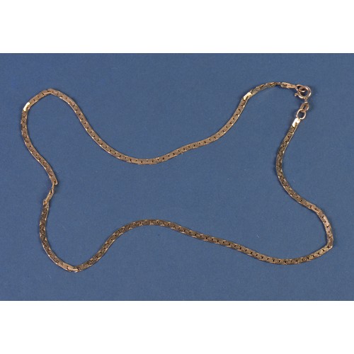 182 - A Flat Link 9ct Gold Necklace. Measuring: 46cms. Weighing: 7.1 grams.