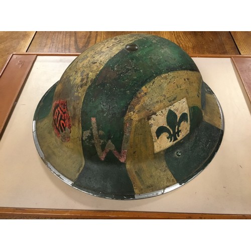 567 - A WWII Tin Helmet, First Aid Post, ATS marked Helmet, one other & a Canvas Bag.