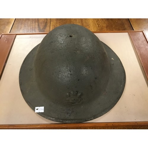 567 - A WWII Tin Helmet, First Aid Post, ATS marked Helmet, one other & a Canvas Bag.