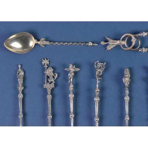 6 - A Collection of Italian Tea Spoons with embossed Bowls & Apostle & Animal Tops.