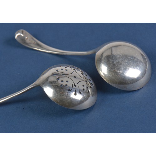 12 - A Delicate Silver Sifter Spoon & a matching Silver Cream Ladle. Sheffield E. Weighing: 37 grams.