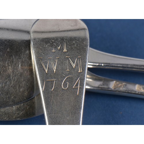 14 - Two Old English pattern bottom marked Silver Table Spoons & one other. Weighing: 161 Grams.