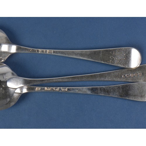 14 - Two Old English pattern bottom marked Silver Table Spoons & one other. Weighing: 161 Grams.